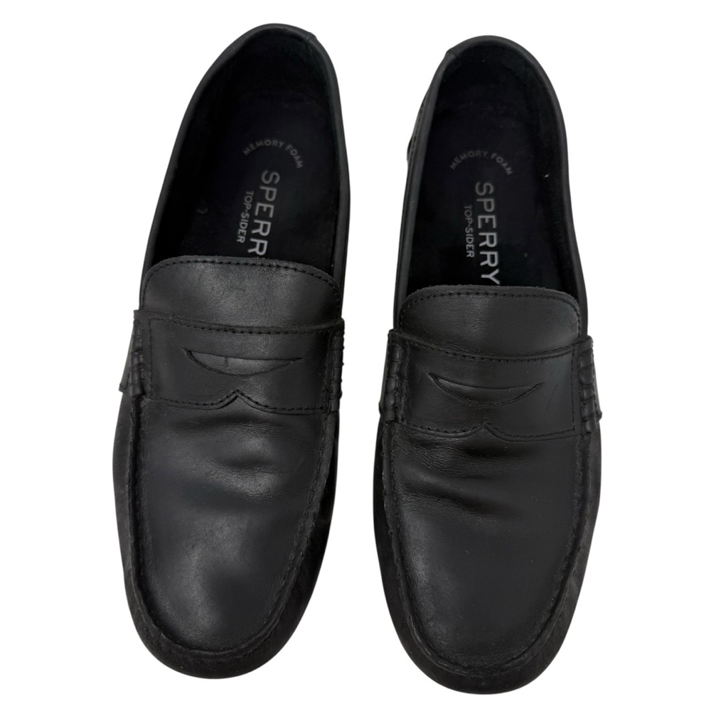 Sperry Wave Driver Mens Size 9.5 Black Leather Penny Loafers